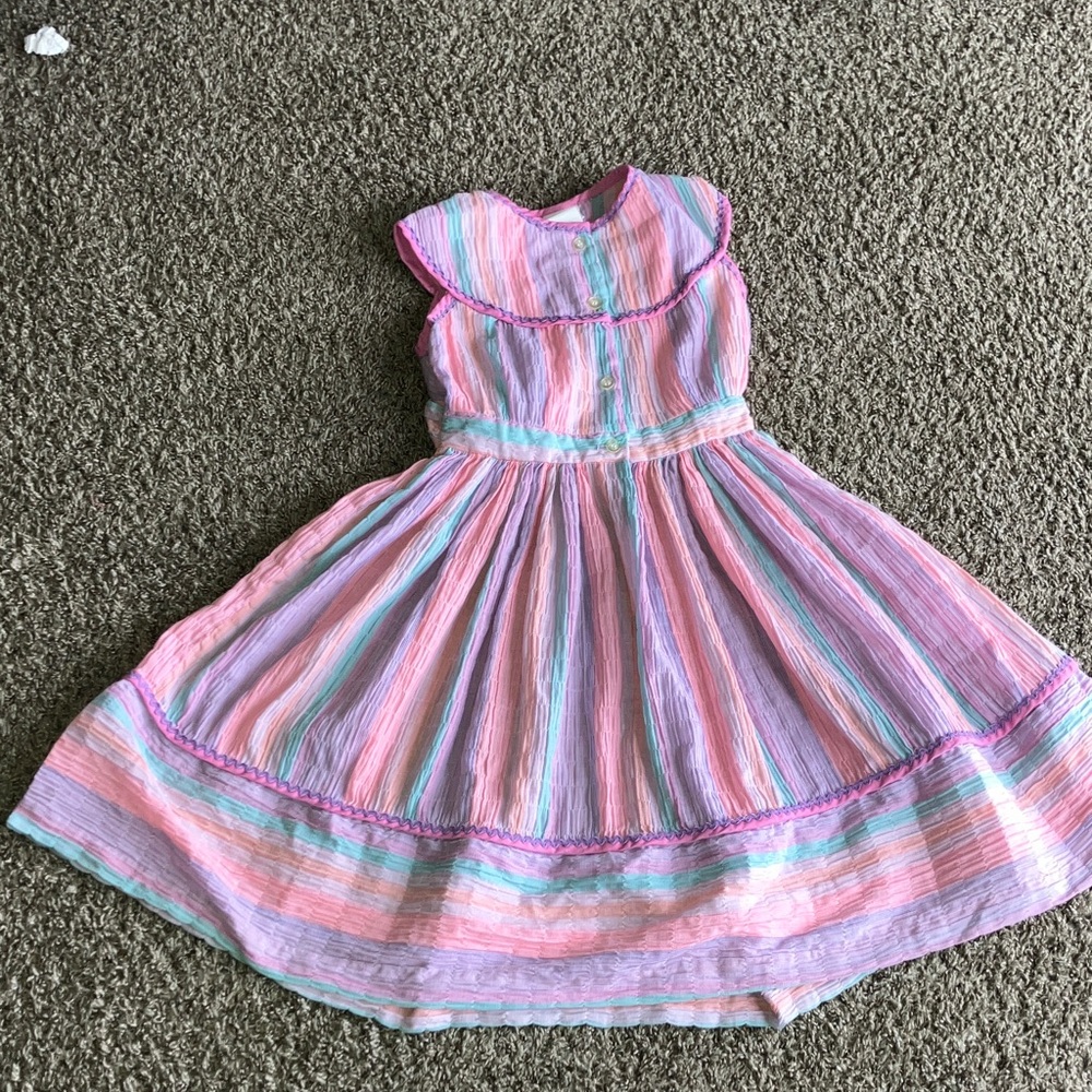 Vintage Yves Saint Laurent Pink and Purple Striped Kids Dress Sz 8